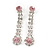 Long Teardrop Clear/ Pink Crystal Drop Earrings In Silver Tone - 45mm L