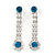 Long Teardrop Clear/ Teal Blue Crystal Drop Earrings In Silver Tone - 45mm L