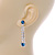 Long Teardrop Clear/ Teal Blue Crystal Drop Earrings In Silver Tone - 45mm L - view 6