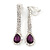 Purple/ Clear Crystal Teardrop Clip On Earrings In Silver Tone - 40mm L