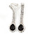 Black/ Clear Crystal Teardrop Clip On Earrings In Silver Tone - 40mm L - view 2