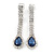 Cobalt Blue/ Clear Crystal Teardrop Clip On Earrings In Silver Tone - 40mm L - view 4