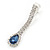 Cobalt Blue/ Clear Crystal Teardrop Clip On Earrings In Silver Tone - 40mm L - view 5