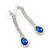 Bridal/ Prom/ Wedding Clear/ Sapphire Blue Crystal Teardrop Earrings In Silver Tone Metal - 40mm L - view 2