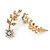 Clear Crystal Leaf Stud Earrings In Gold Plating - 30mm L - view 4