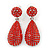 Bridal, Prom, Wedding Pave Bright Red Austrian Crystal Teardrop Earrings In Rhodium Plating - 48mm L - view 2