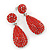 Bridal, Prom, Wedding Pave Bright Red Austrian Crystal Teardrop Earrings In Rhodium Plating - 48mm L - view 3