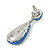 Bridal, Prom, Wedding Pave Sapphire Blue Austrian Crystal Teardrop Earrings In Rhodium Plating - 48mm L - view 4