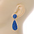 Bridal, Prom, Wedding Pave Sapphire Blue Austrian Crystal Teardrop Earrings In Rhodium Plating - 48mm L - view 3