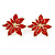 Christmas Bright Red Enamel Poinsettia Holiday Stud Earrings In Gold Tone - 25mm