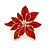 Christmas Bright Red Enamel Poinsettia Holiday Stud Earrings In Gold Tone - 25mm - view 2