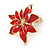 Christmas Bright Red Enamel Poinsettia Holiday Stud Earrings In Gold Tone - 25mm - view 4