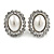 Rhodium Plated Glass Pearl Clear Crystal Oval Clip On Earrings - 22mm - view 2
