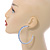 Large Sky Blue Austrian Crystal Hoop Earrings In Rhodium Plating - 6cm D - view 3