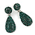 Bridal, Prom, Wedding Pave Emerald Green Austrian Crystal Teardrop Earrings In Rhodium Plating - 45mm L - view 6