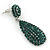 Bridal, Prom, Wedding Pave Emerald Green Austrian Crystal Teardrop Earrings In Rhodium Plating - 45mm L - view 5