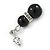9mm Black Ceramic Bead With Crystal Ring Drop Earrings In Silver Tone - 30mm - view 3