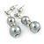 9mm Light Grey Glass Pearl Bead With Crystal Ring Drop Earrings In Silver Tone - 30mm - view 2