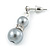 9mm Light Grey Glass Pearl Bead With Crystal Ring Drop Earrings In Silver Tone - 30mm - view 3