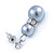 9mm Light Grey Glass Pearl Bead With Crystal Ring Drop Earrings In Silver Tone - 30mm - view 4