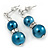 9mm Teal Glass Pearl Bead With Crystal Ring Drop Earrings In Silver Tone - 30mm - view 2