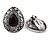 Marcasite Black/ Hematite Crystal Teardrop Clip On Earrings In Antique Silver Metal - 27mm - view 5