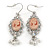 Vintage Inspired Light Pink Cameo with Pearl Bead Drop Earrings In Silver Tone - 50mm L