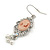 Vintage Inspired Light Pink Cameo with Pearl Bead Drop Earrings In Silver Tone - 50mm L - view 3