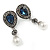 Vintage Inspired Midnight Blue/ Hematite Crystal with White Pearl Teardrop Earrings In Silver Tone - 50mm L - view 7