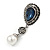 Vintage Inspired Midnight Blue/ Hematite Crystal with White Pearl Teardrop Earrings In Silver Tone - 50mm L - view 6