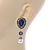 Vintage Inspired Midnight Blue/ Hematite Crystal with White Pearl Teardrop Earrings In Silver Tone - 50mm L - view 3