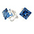 8mm Blue Cz Square Clip On Earrings In Rhodium Plating - view 2