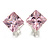 8mm Light Pink Cz Square Clip On Earrings In Rhodium Plating