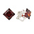 8mm Burgundy Red Cz Square Clip On Earrings In Rhodium Plating