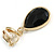 Gold Tone Teardrop Black Faceted Glass Stone Clip On Drop Earrings - 35mm L - view 5