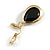 Gold Tone Teardrop Black Faceted Glass Stone Clip On Drop Earrings - 35mm L - view 4
