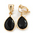 Gold Tone Teardrop Black Faceted Glass Stone Clip On Drop Earrings - 35mm L - view 6