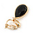 Gold Tone Teardrop Black Faceted Glass Stone Clip On Drop Earrings - 35mm L - view 8
