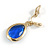 Gold Tone Teardrop Sapphire Blue Faceted Glass Stone Clip On Drop Earrings - 35mm L - view 5