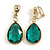 Gold Tone Teardrop Emerald Green Faceted Glass Stone Clip On Drop Earrings - 35mm L - view 5