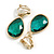 Gold Tone Teardrop Emerald Green Faceted Glass Stone Clip On Drop Earrings - 35mm L - view 6