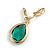 Gold Tone Teardrop Emerald Green Faceted Glass Stone Clip On Drop Earrings - 35mm L - view 7