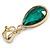 Gold Tone Teardrop Emerald Green Faceted Glass Stone Clip On Drop Earrings - 35mm L - view 8
