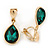 Gold Tone Teardrop Emerald Green Faceted Glass Stone Clip On Drop Earrings - 35mm L - view 2