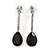 Black Glass, Clear Crystal Teardrop Earrings In Silver Tone - 40mm L
