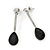 Black Glass, Clear Crystal Teardrop Earrings In Silver Tone - 40mm L - view 7