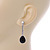 Black Glass, Clear Crystal Teardrop Earrings In Silver Tone - 40mm L - view 3