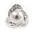 Silver Tone Crystal, Faux Glass Pearl 3 Petal Flower Clip On Earrings - 20mm - view 3