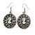 Vintage Inspired Oval, Hematite Grey Crystal Cameo Drop Earrings In Antique Silver Tone - 45mm L - view 7