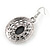 Vintage Inspired Oval, Hematite Grey Crystal Cameo Drop Earrings In Antique Silver Tone - 45mm L - view 4